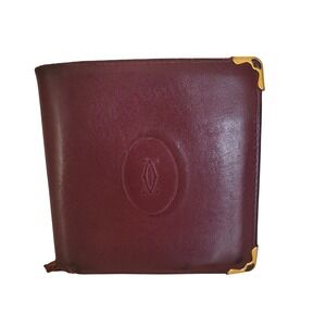 Cartier Burgundy Leather Bifold Wallet Must de Cartier Gold Corners Vintage